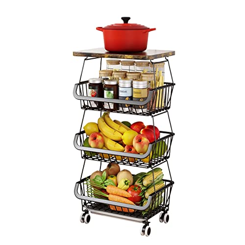 Cesta de frutas de 4 niveles para cocina, carrito de almacenamiento de frutas y verduras con ruedas...